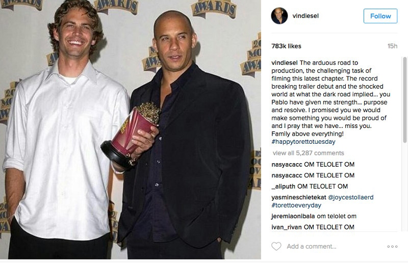 Vin Diesel spera con Fast & Furious 8 di aver reso orgoglioso Paul Walker