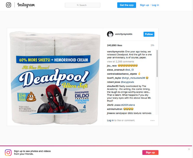 Ryan Reynold lancia la carta igienica di Deadpool