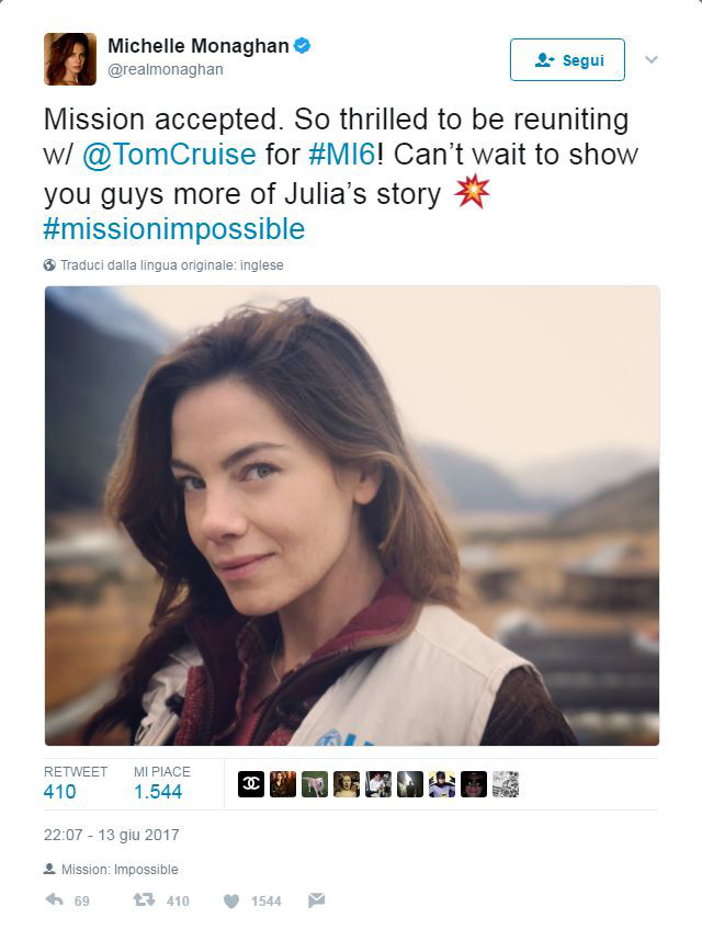 Mission Impossible 6: torna Michelle Monaghan