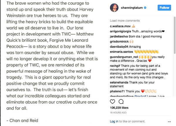 Channing Tatum abbandona il suo progetto con The Weinstein Co.